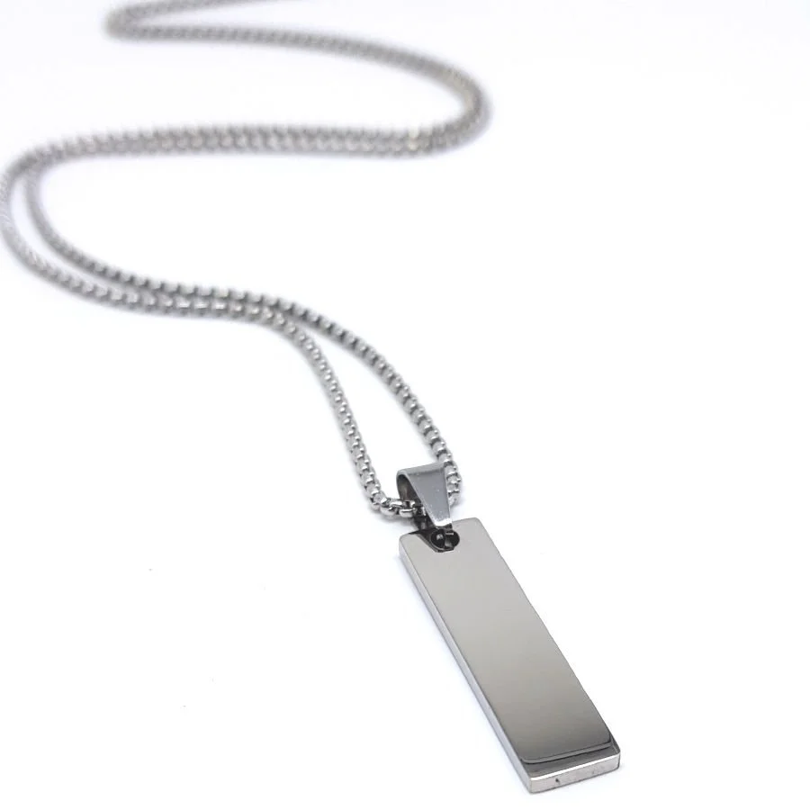 İnce Dikdörtgen Plaka Çelik Erkek Kolye - 1