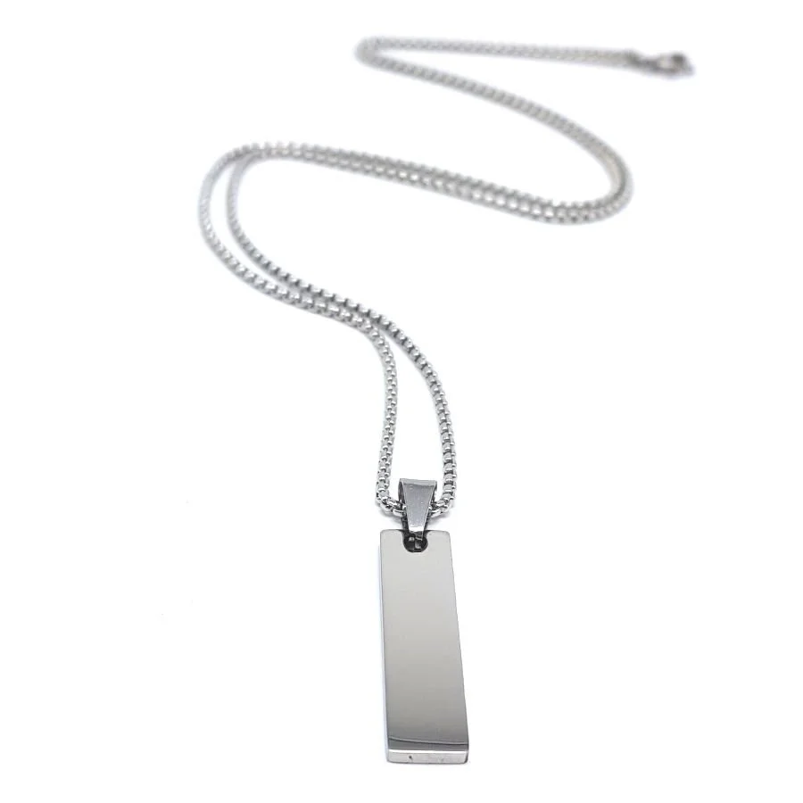 İnce Dikdörtgen Plaka Çelik Erkek Kolye - 2
