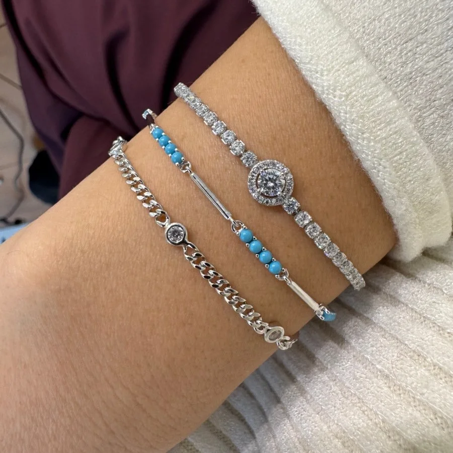 İnce Gurmet Aralıklı Taşlı Gümüş Bileklik - 3