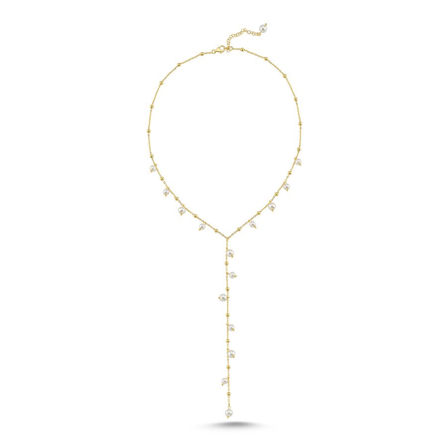 İnci Sallantılı Y Charm Gümüş Kolye - CNG Jewels