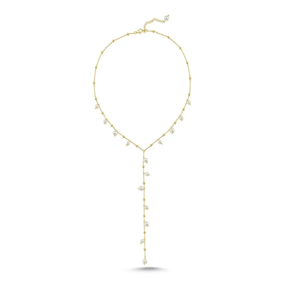 İnci Sallantılı Y Charm Gümüş Kolye - 1