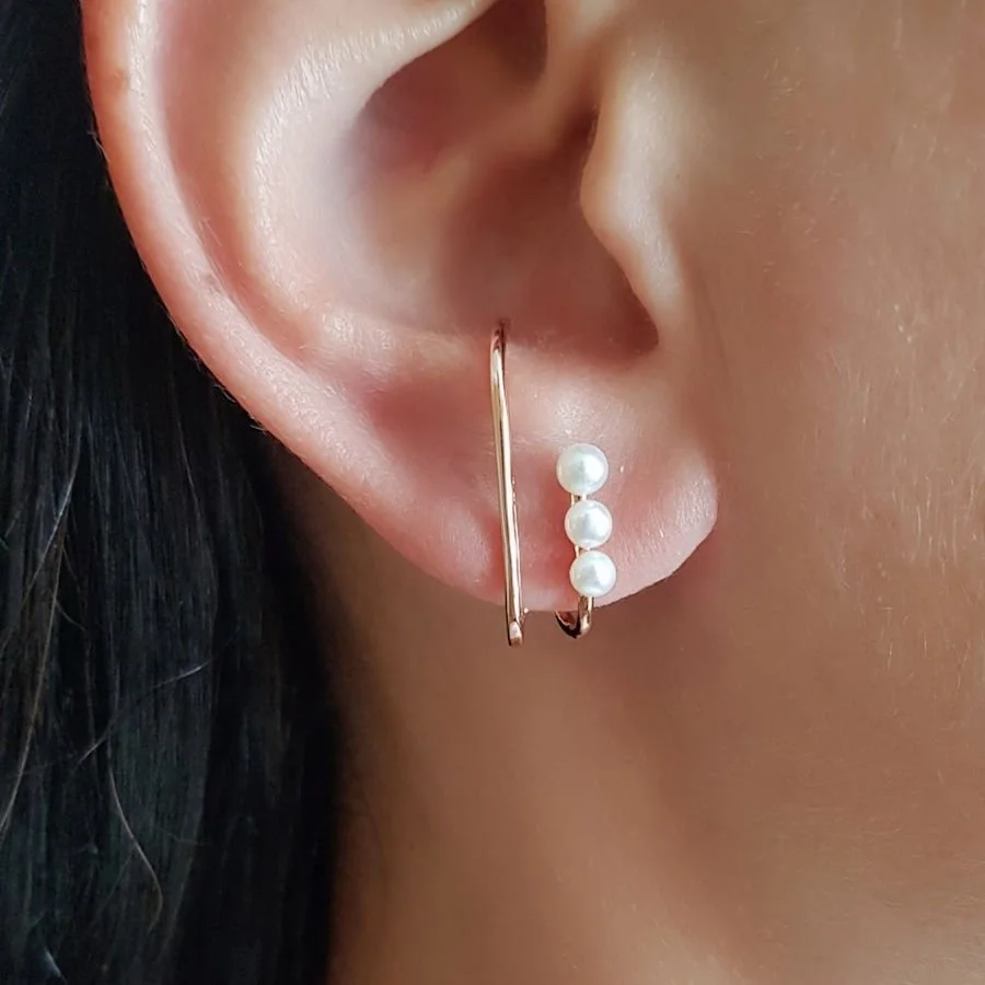 İncili Modern Gümüş Kadın Halka Küpe - 1