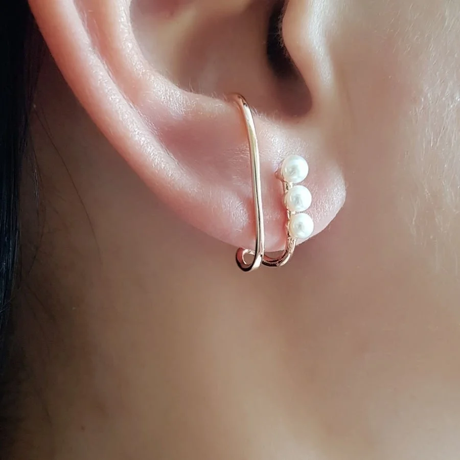 İncili Modern Gümüş Kadın Halka Küpe - 2