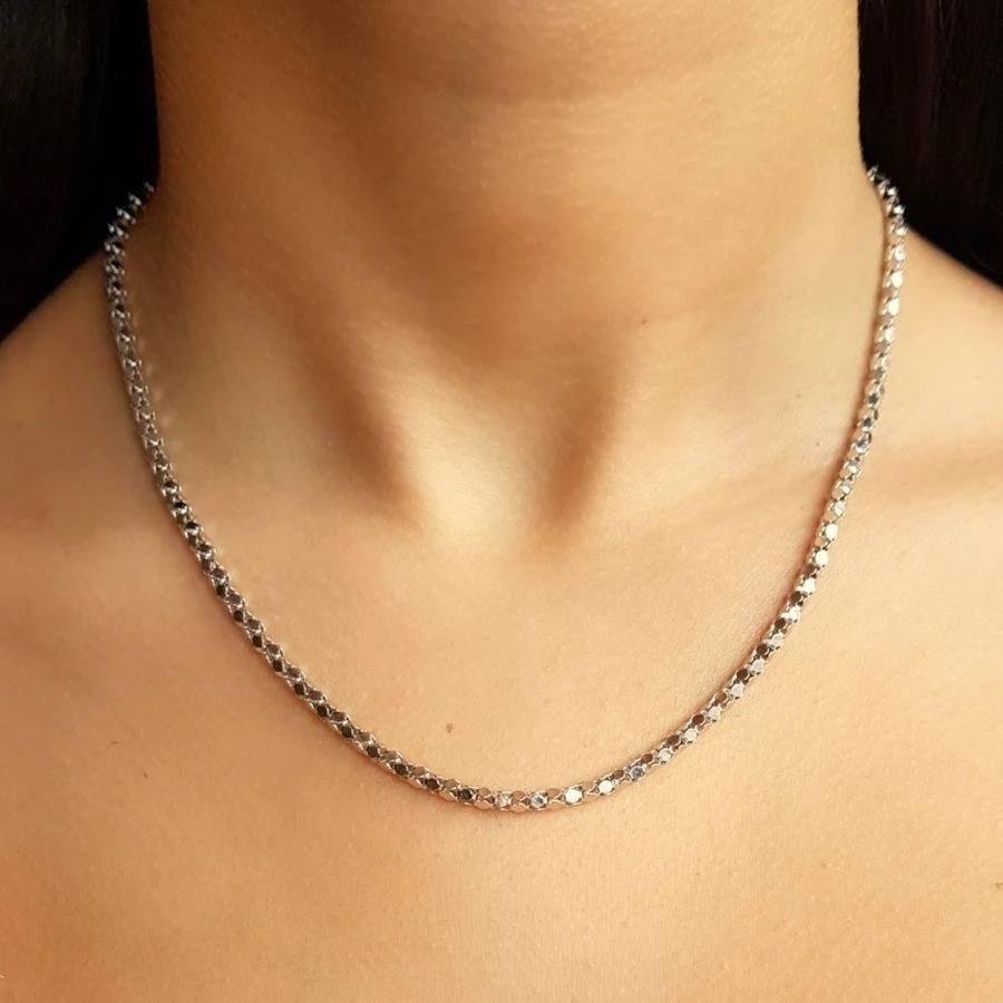 Italian Shiny Cage Silver Women's Chain - 1