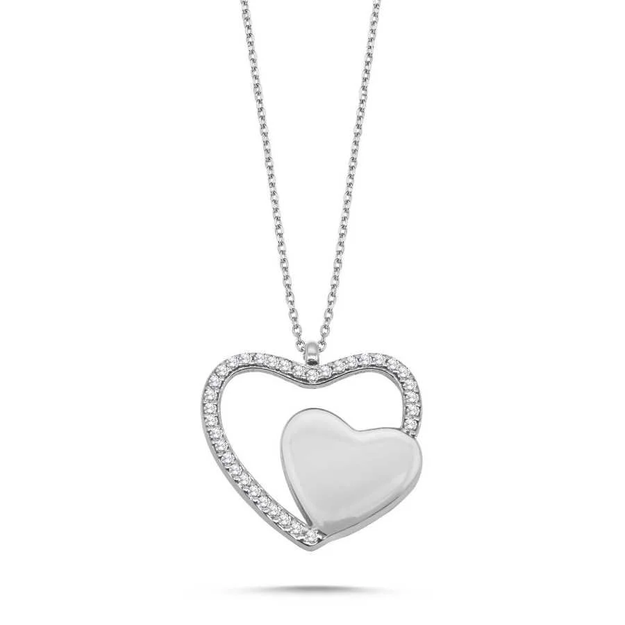 Heart Within a Heart Silver Women's Necklace - 1