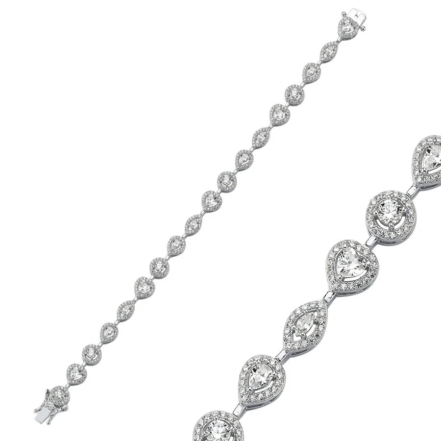 Kalp Markiz Tektaş Işık Seli Gümüş Su Yolu Bileklik - 1