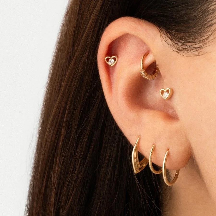 Kalp Ortası Tektaş Altın Tragus Piercing - 2
