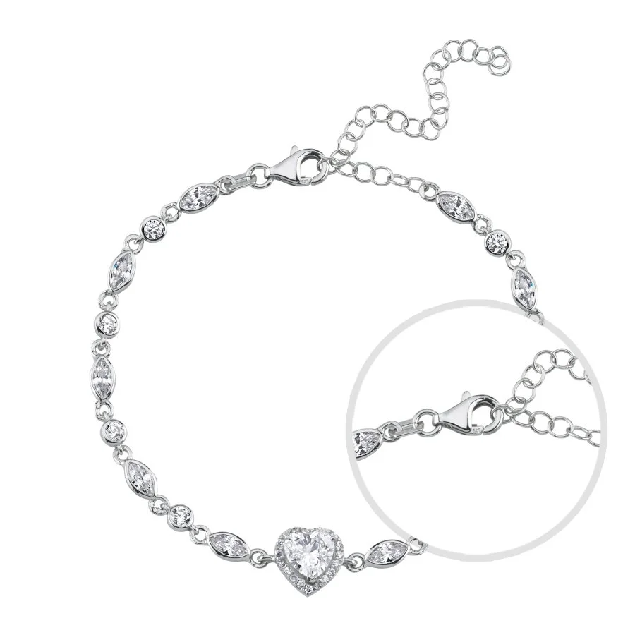 Kalp Taşlı Zincir Kadın Gümüş Bileklik - 3