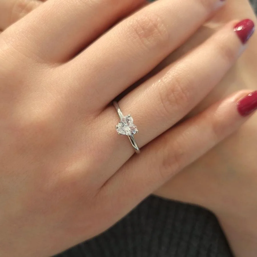 Kalp Tektaş Gümüş Kadın Yüzük - 1