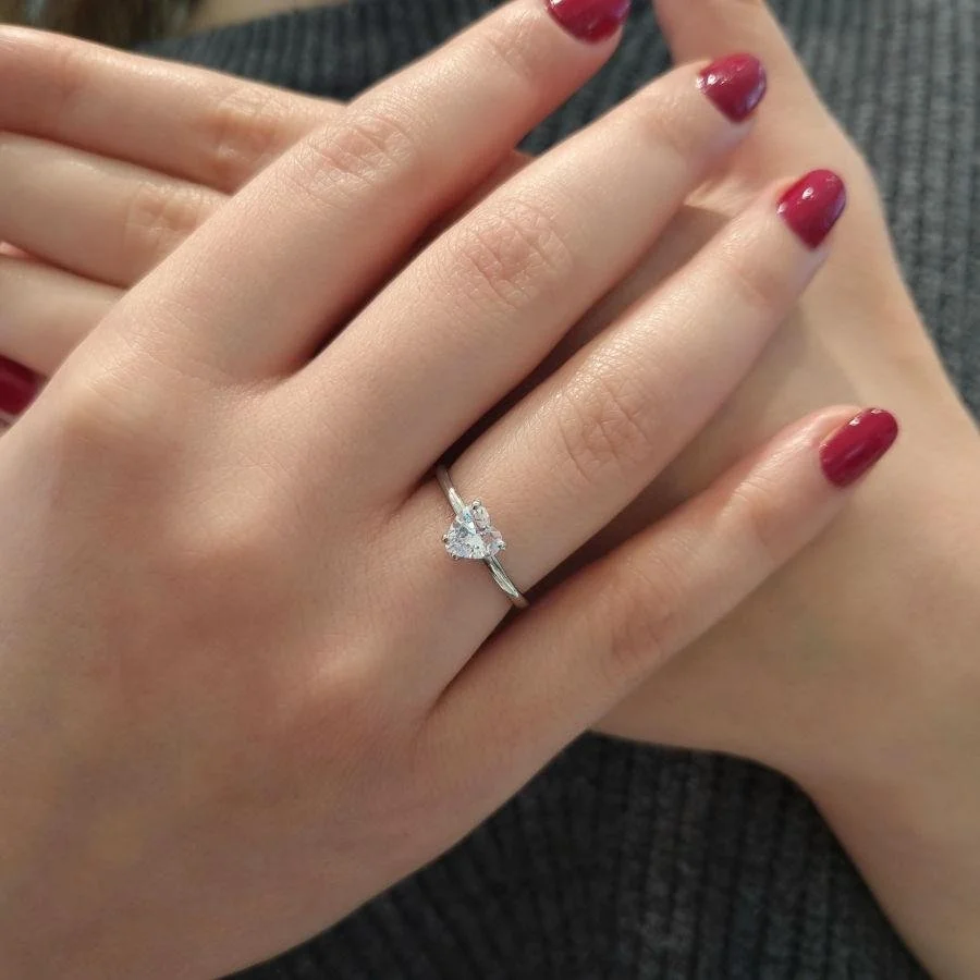 Kalp Tektaş Gümüş Kadın Yüzük - 2