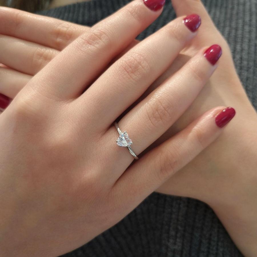 1 Karat Kalp Tektaş Gümüş Yüzük - CNG Jewels (1)