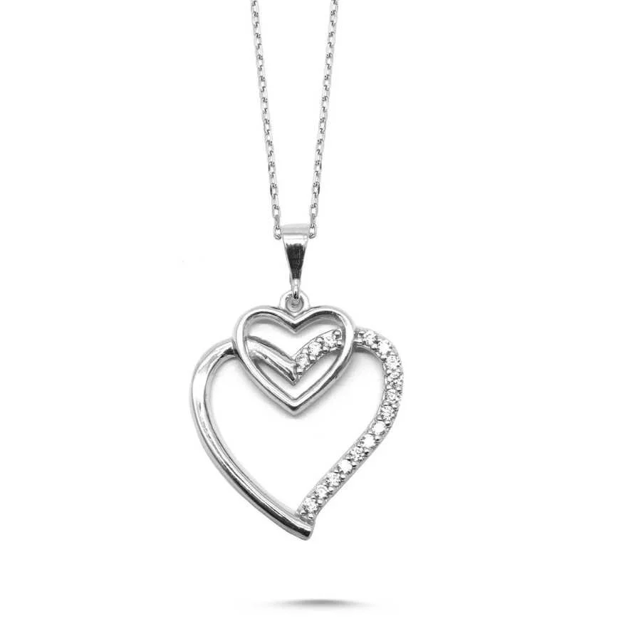 Kalplerimiz Gümüş Kadın Kolye - 1