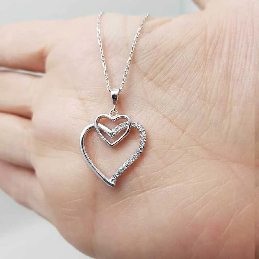 Kalplerimiz Gümüş Kadın Kolye - 3