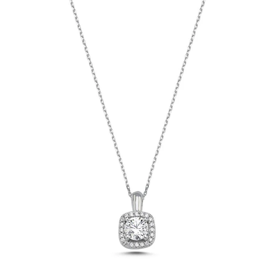 Square Anturaj Solitaire White Gold Necklace - 1