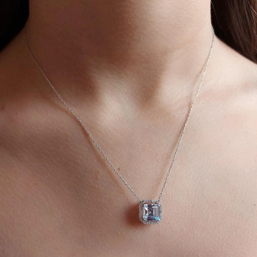 Kare Tektaş Oktagon Anturaj Pırlanta Modeli Gümüş Kadın Kolye - 2