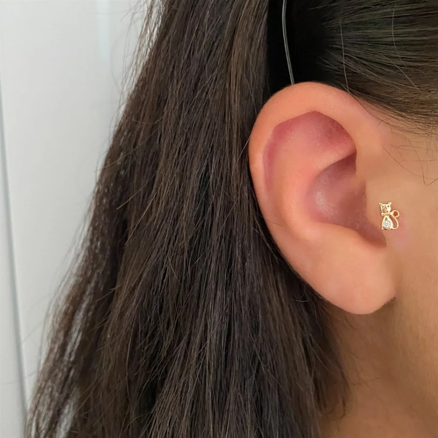 Kedi Altın Tragus Piercing