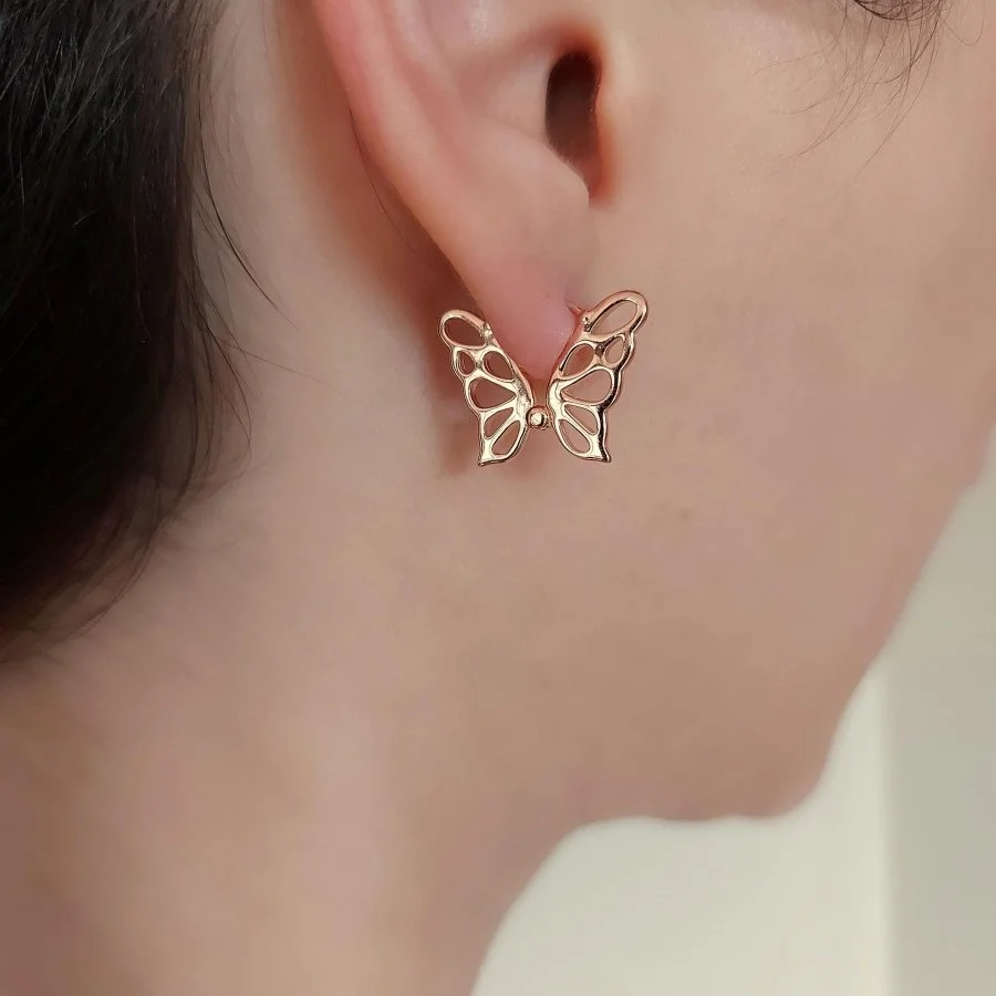 Kelebek Halka Rose Gümüş Kadın Küpe - 2