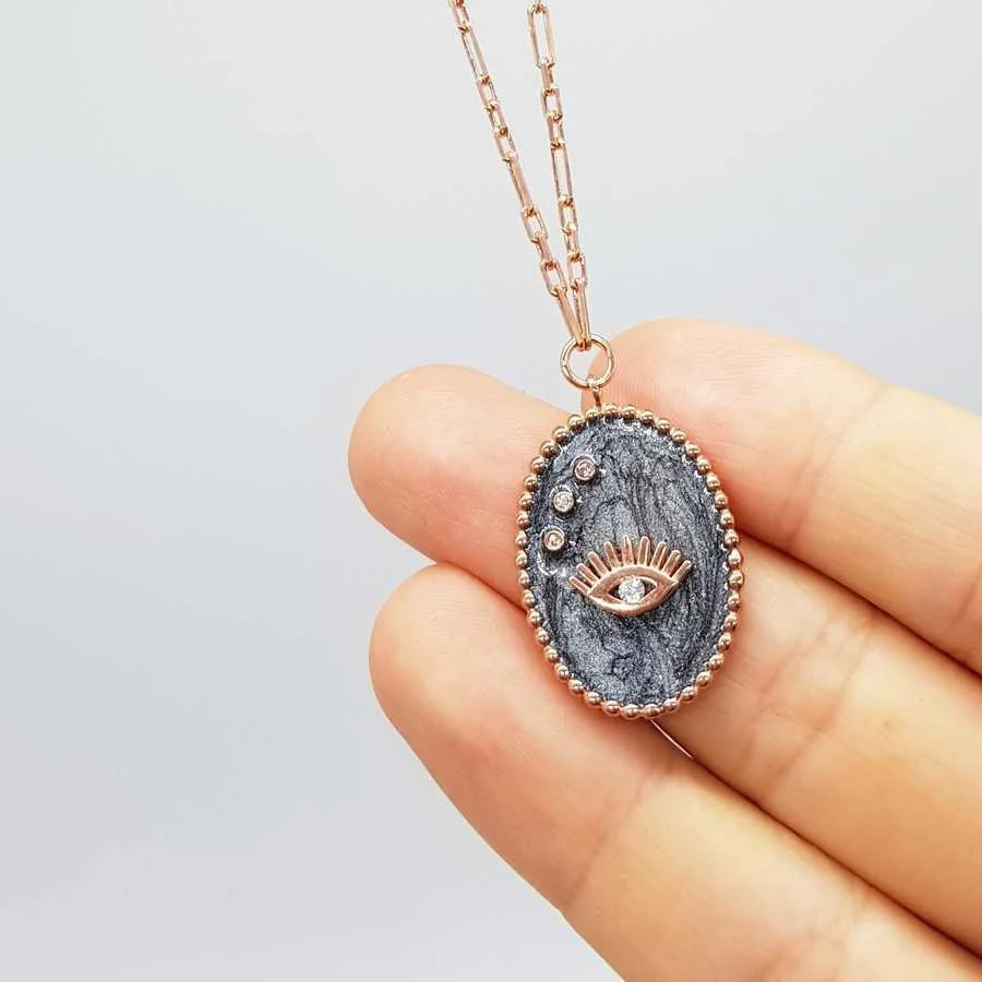 Eyelash Medallion Silver Women's Necklace - 1