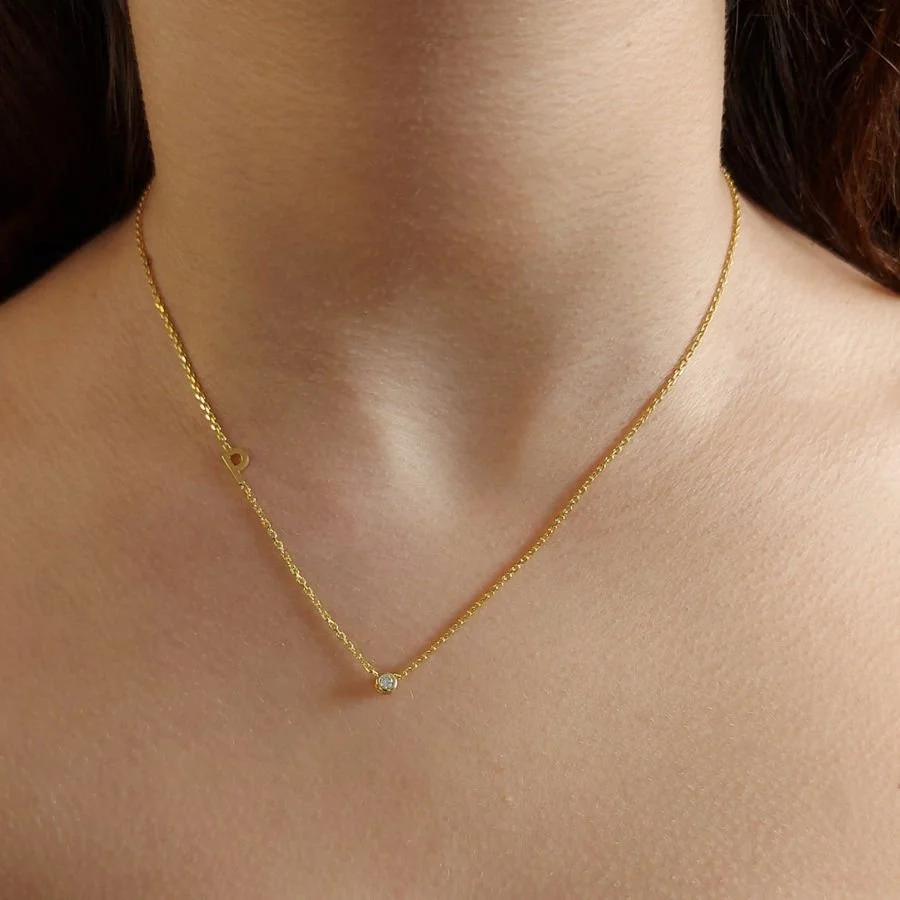 Kişiye Özel Harfli Tektaş Gümüş Kadın Kolye - 2