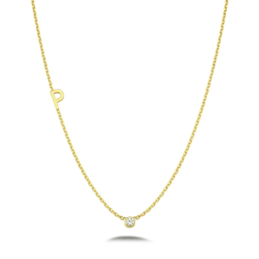 Kişiye Özel Harfli Tektaş Gümüş Kadın Kolye - 1