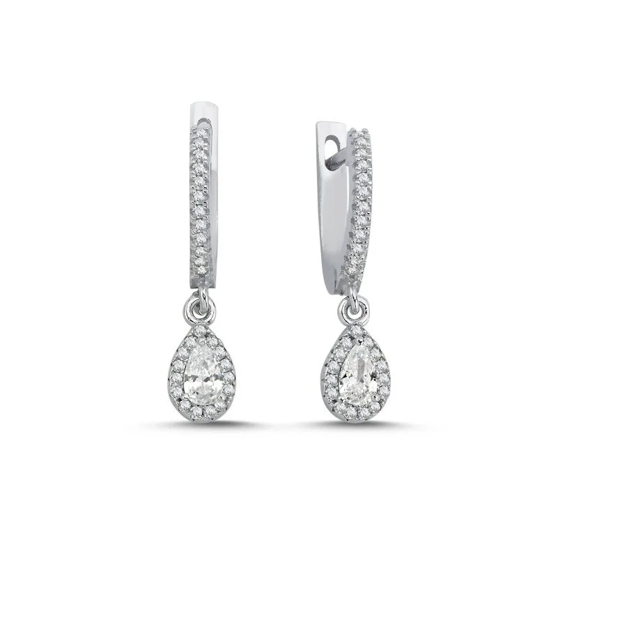 Küçük Damla Tektaş Sallantılı Kadın Gümüş Küpe - 1