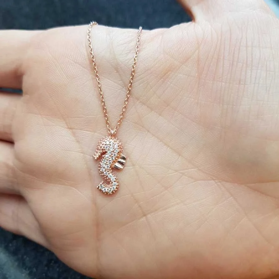 Küçük Deniz Atı Rose Gümüş Kadın Kolye - 1