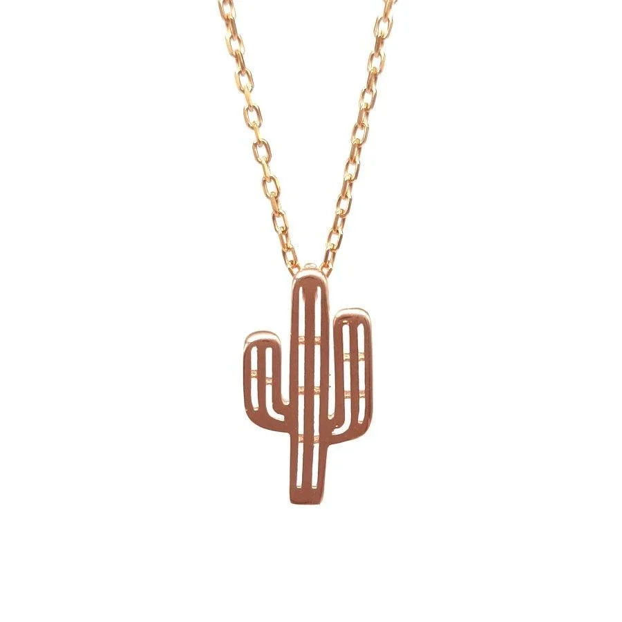 Küçük Kaktüs Rose Kadın Gümüş Kolye - 1