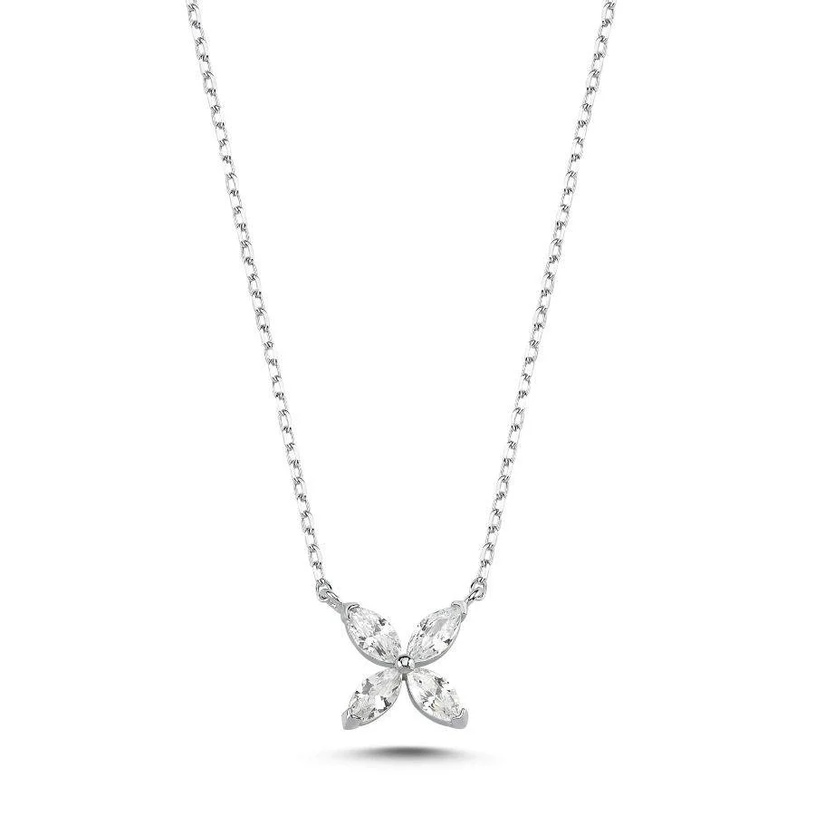 Small Marquise Rose Silver Women's Necklace - 1