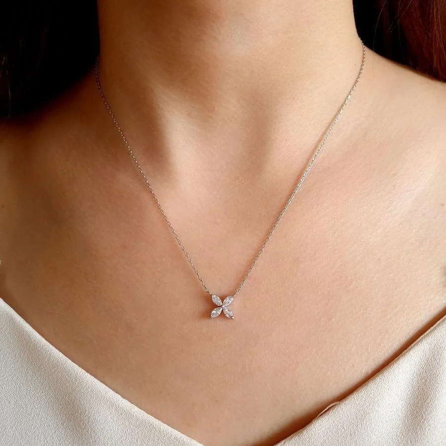 Small Marquise Rose Silver Women's Necklace - 2