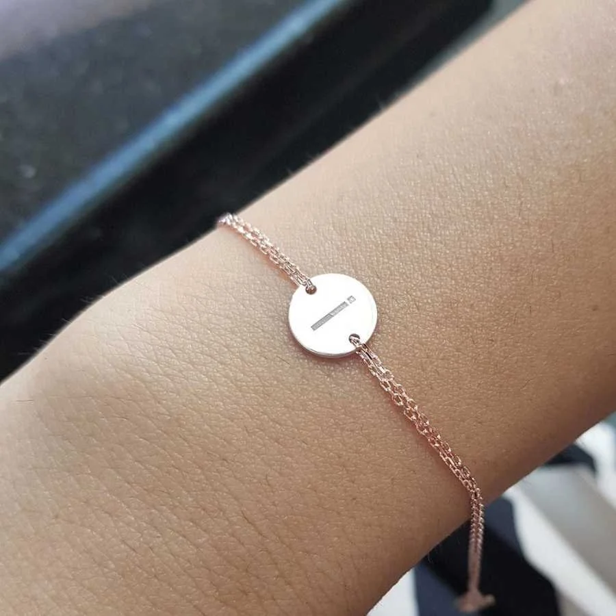 Küçük Yuvarlak Plaka İ Harfi Rose Gold Gümüş Kadın Bileklik - 1
