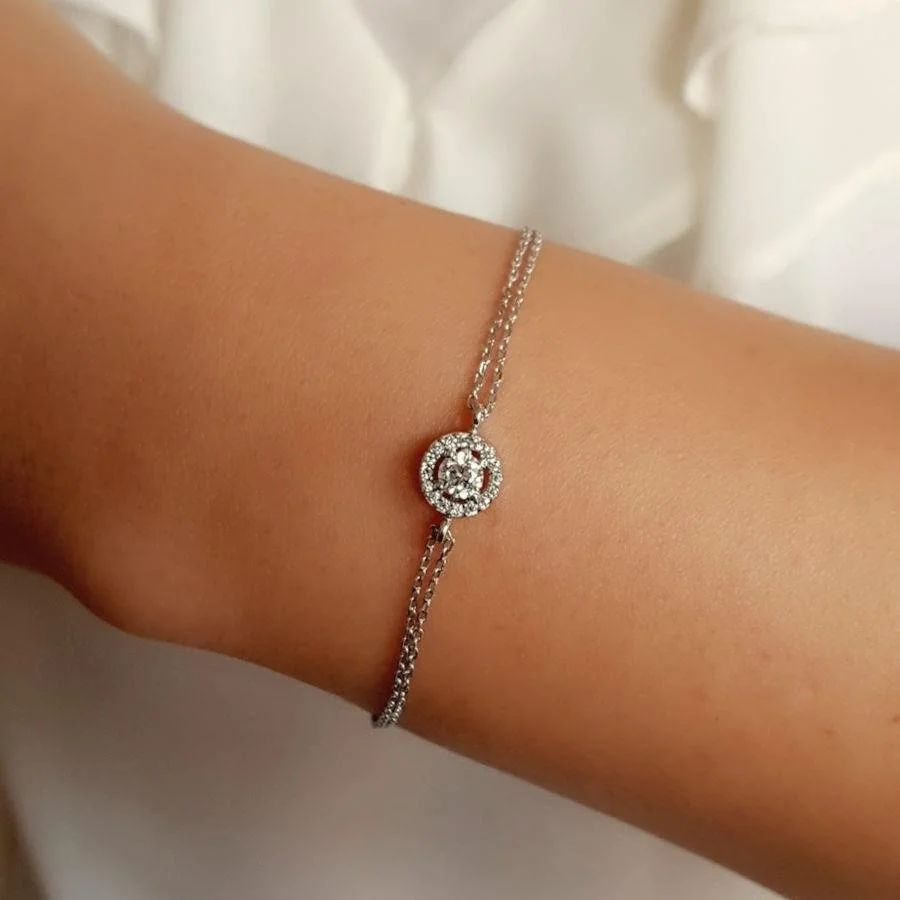 Küçük Yuvarlak Tektaş Anturaj Gümüş Kadın Bileklik - 1