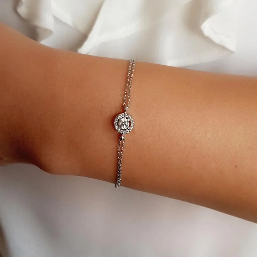 Küçük Yuvarlak Tektaş Anturaj Gümüş Kadın Bileklik - 2