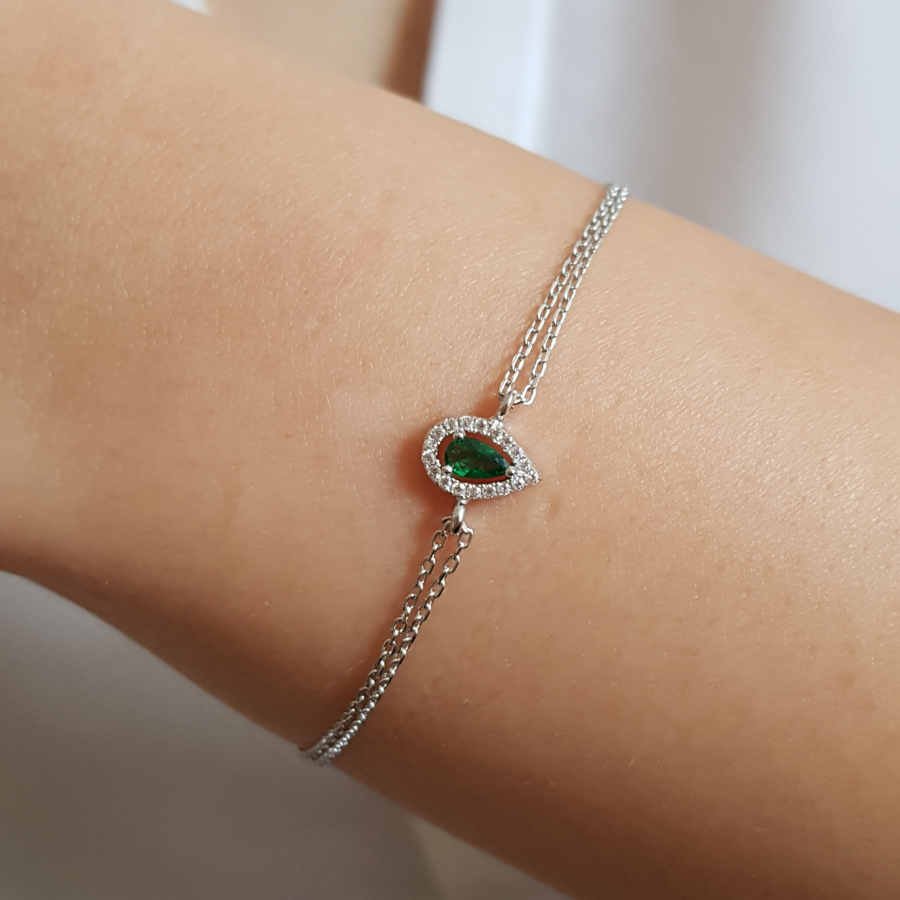 Küçük Zümrüt Damla Tektaş Anturaj Gümüş Kadın Bileklik - CNG Jewels (1)