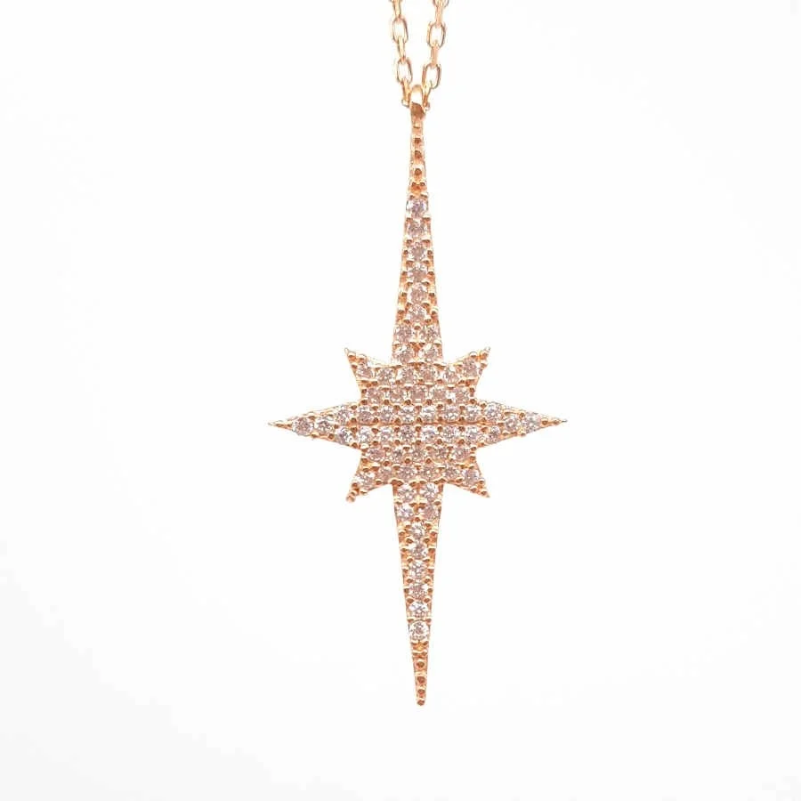 Kuzey Yıldızı Kutup Yıldızı Rose Gümüş Kadın Kolye - 1