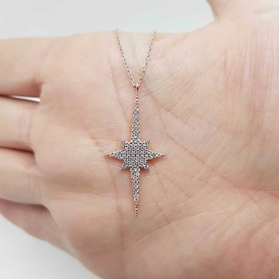 Kuzey Yıldızı Kutup Yıldızı Rose Gümüş Kadın Kolye - 2