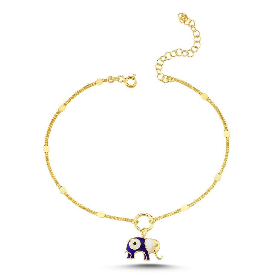 Navy Blue Enamel Elephant Gold Silver Anklet - CNG Jewels