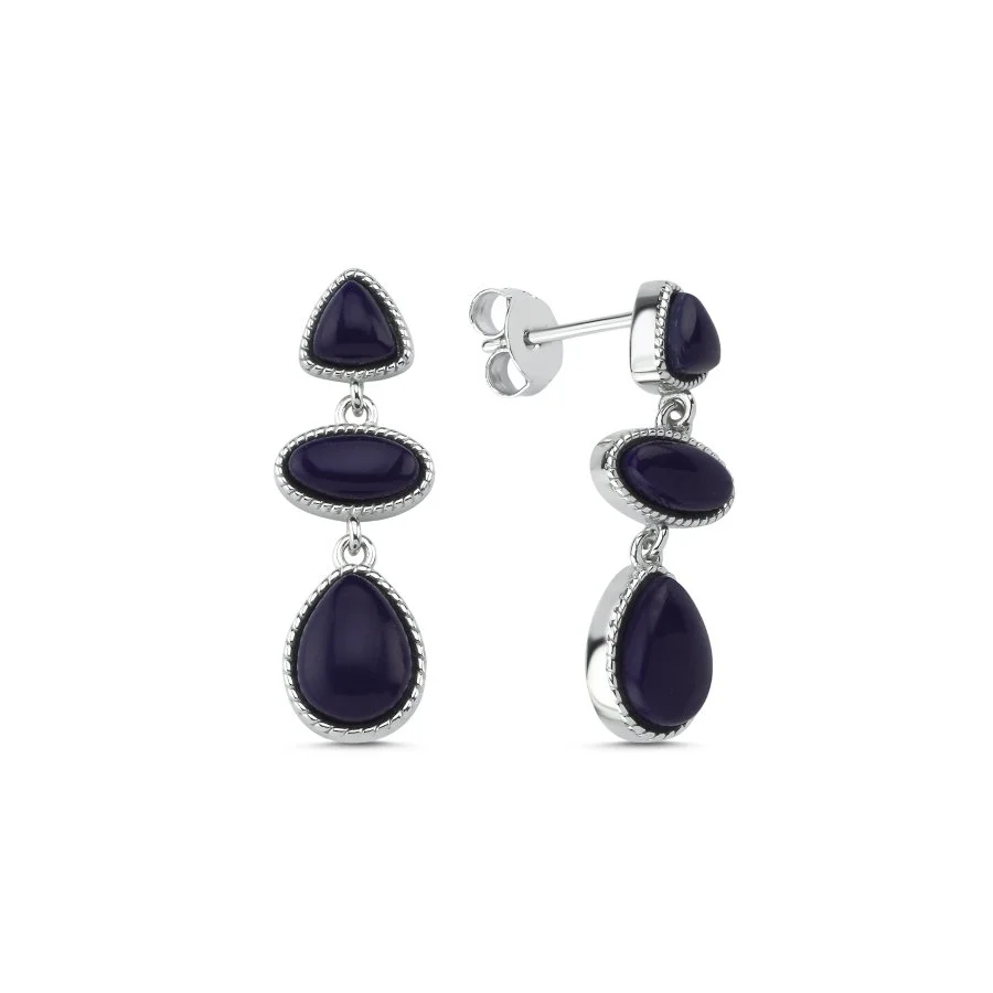 Lapis Lazuli Taşlı Sallantılı Kadın Gümüş Küpe - 1