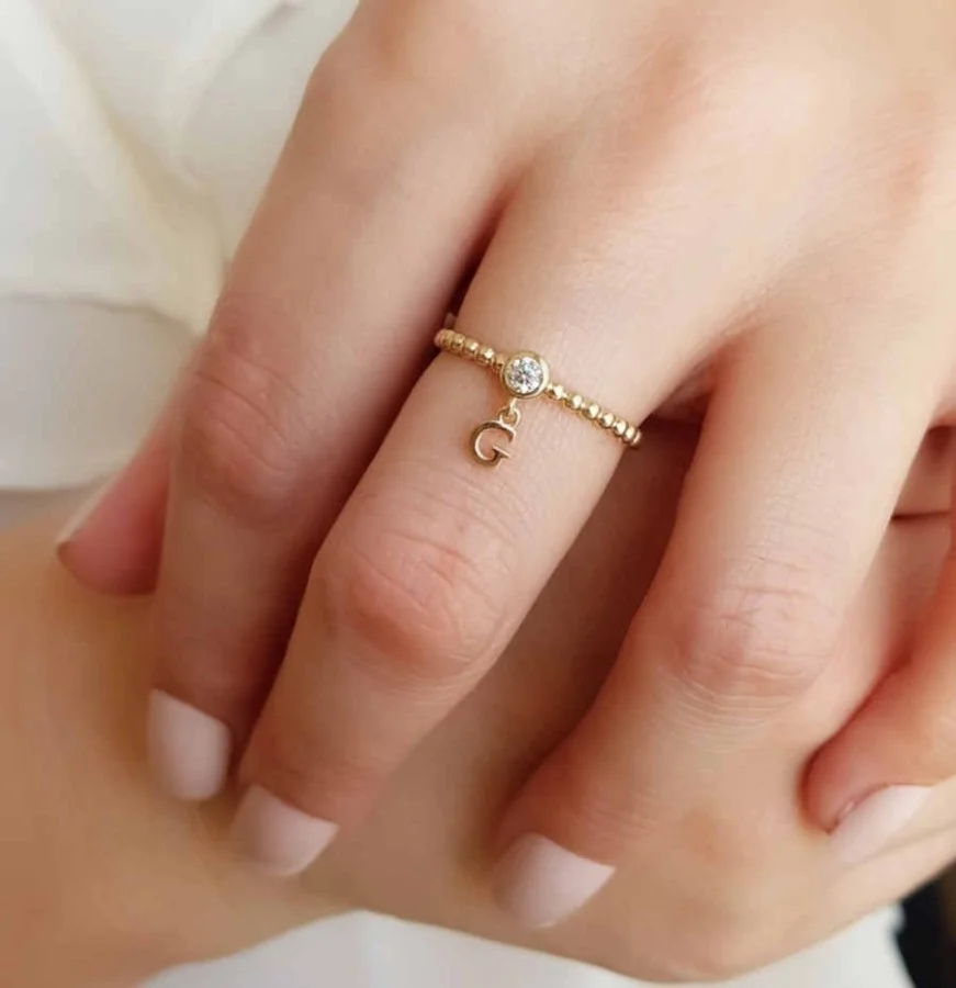 Letter G Solitaire Gold Ring