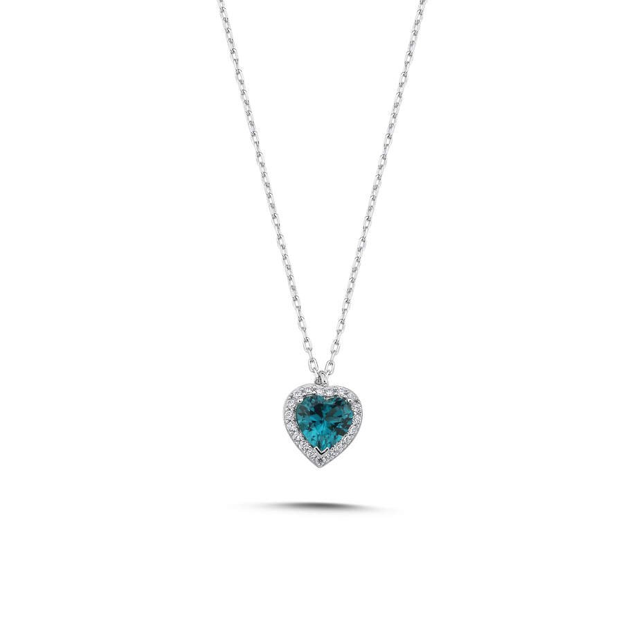 London Blue Heart Solitaire Women's Silver Necklace - CNG Jewels