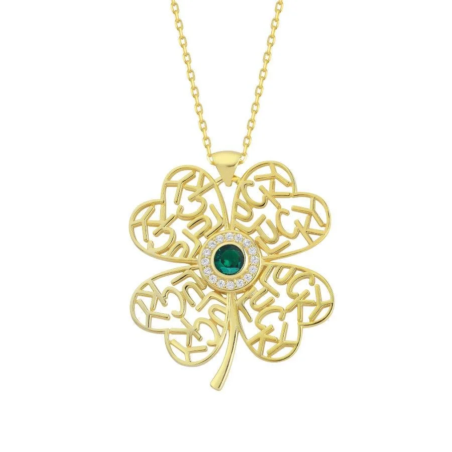 Lucy Clover Green Silver Women's Necklace - 1