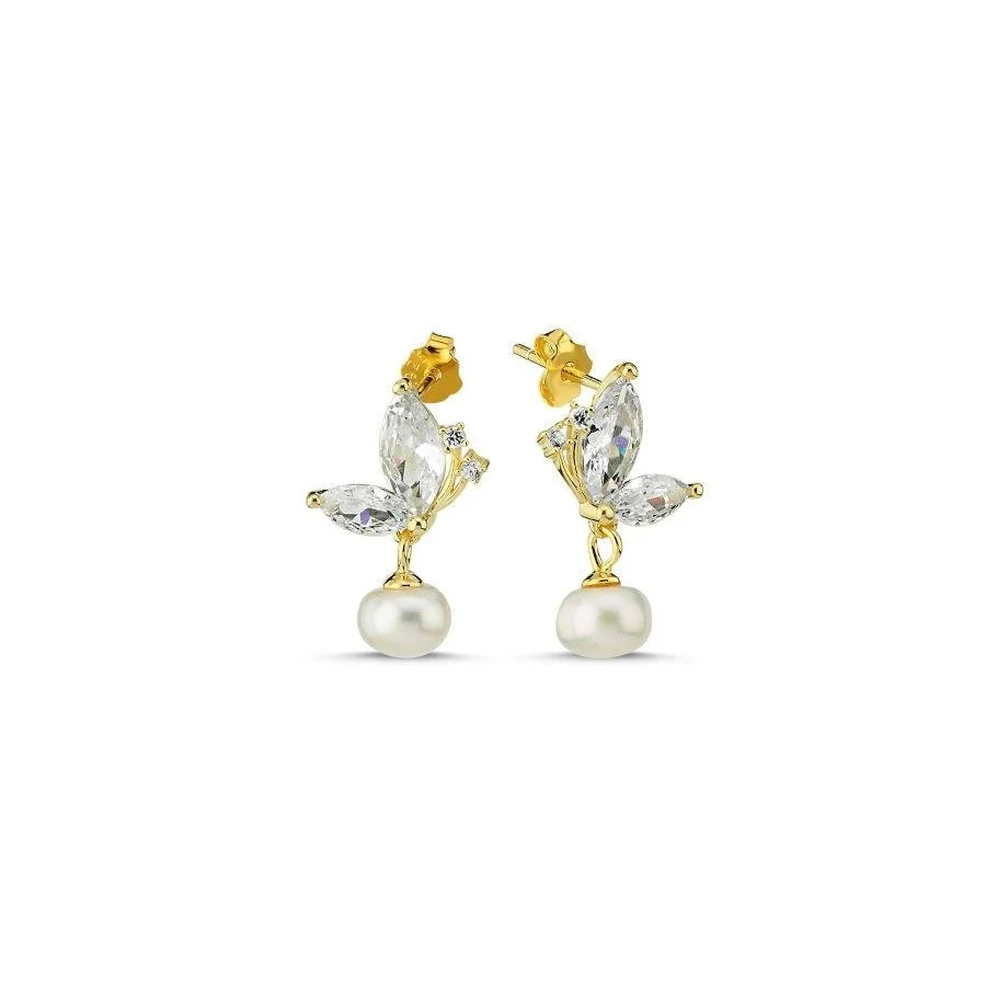 Mariposa Natural Pearl Gold Silver Women's Earrings - 1