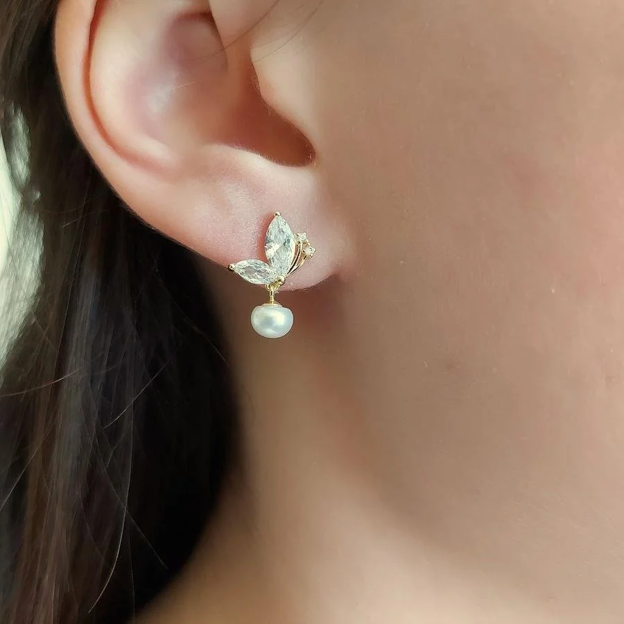 Mariposa Natural Pearl Gold Silver Women's Earrings - 2