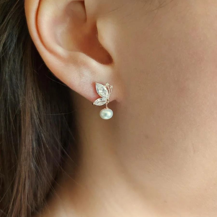 Mariposa Doğal İncili Rose Gümüş Kadın Küpe - 2