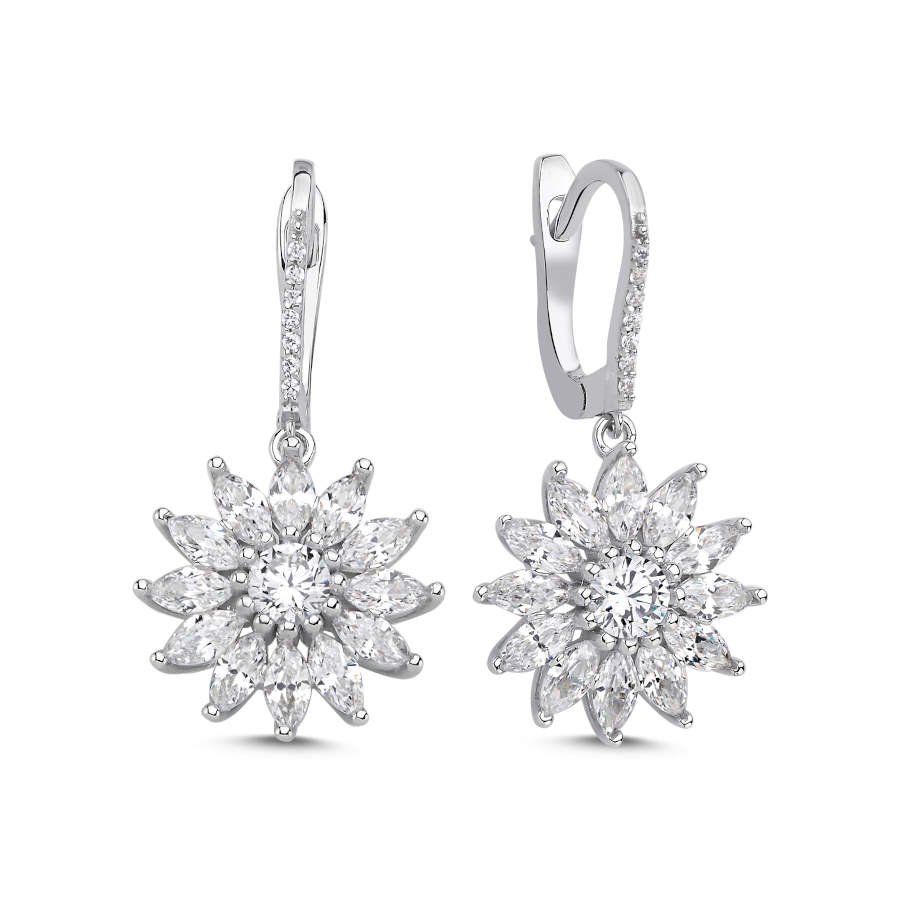 Markiz Ayçiçeği Kadın Gümüş Küpe - CNG Jewels