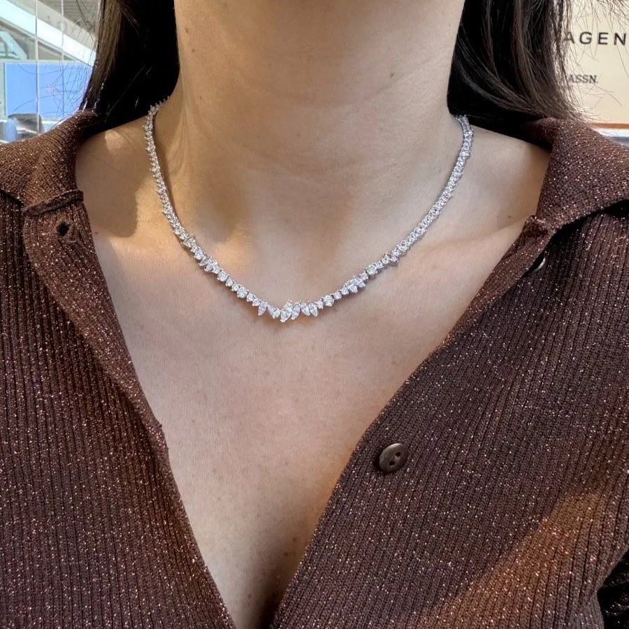  Markiz Damla Yuvarlak Taşlı Su Yolu Gümüş Kolye - 2