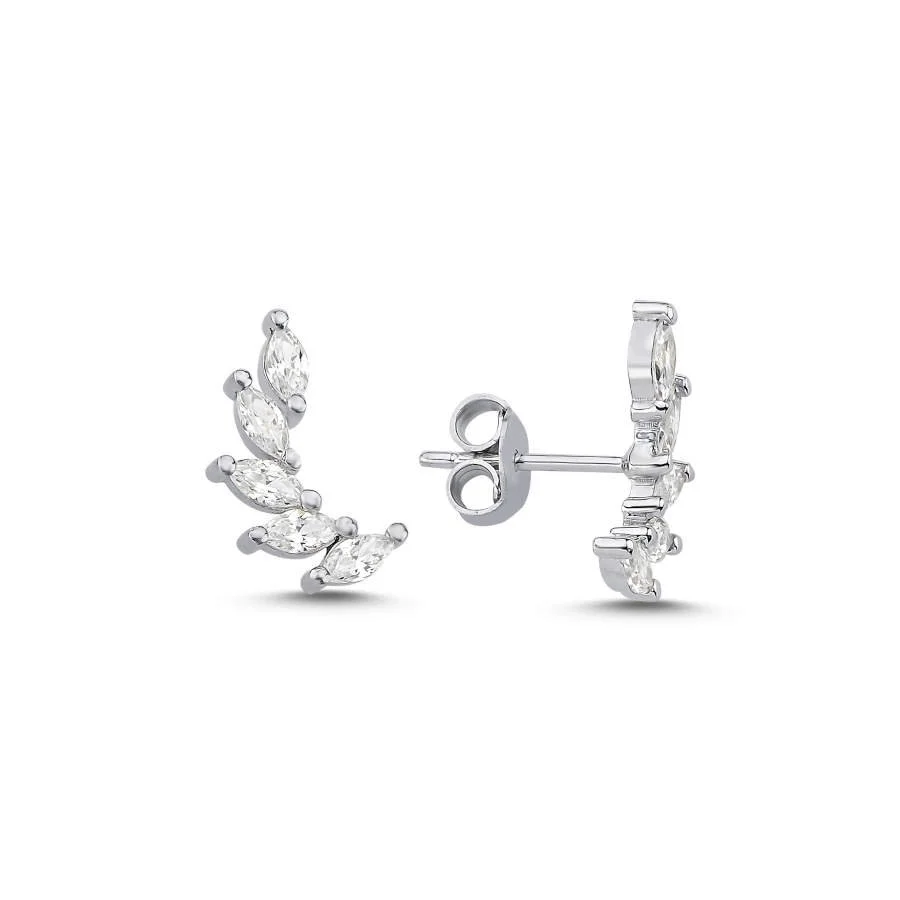 Marquise Tiny Branch Silver Women's Earrings - 1