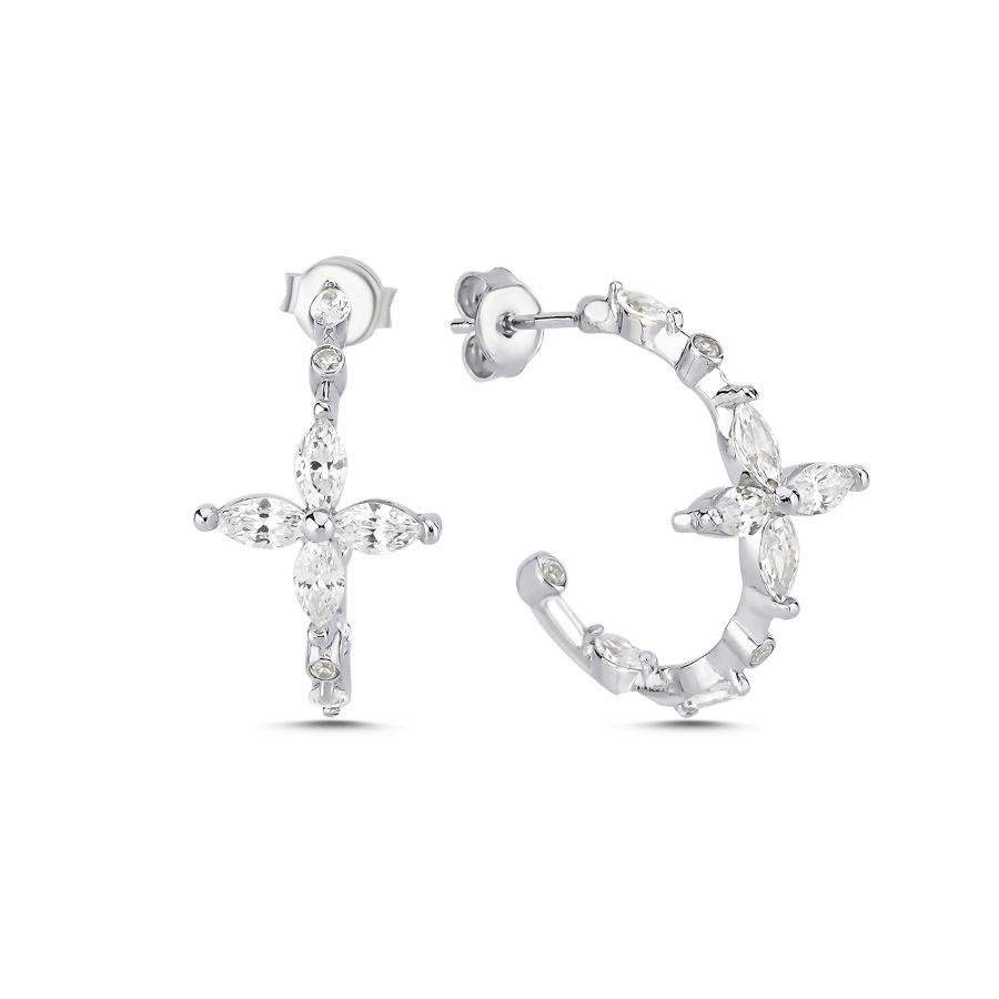 Markiz Roza Halka Gümüş Kadın Küpe - CNG Jewels