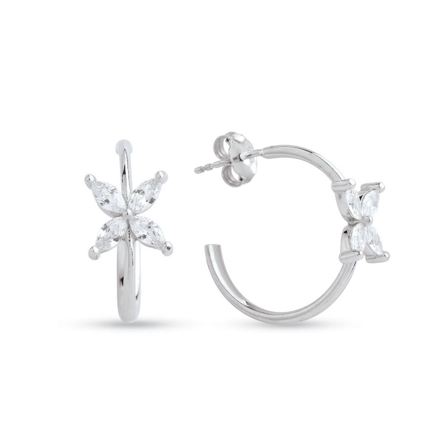 Marquise Roza Clover Hoop Women's Silver Earrings - CNG Jewels