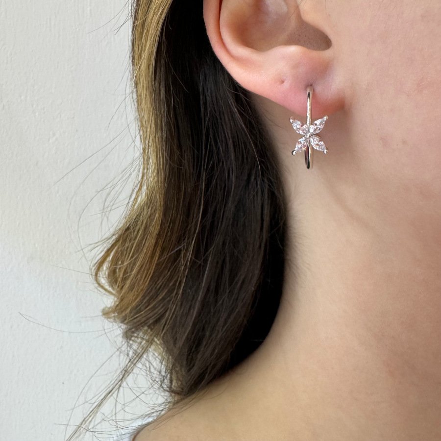 Marquise Roza Clover Hoop Women's Silver Earrings - CNG Jewels (1)