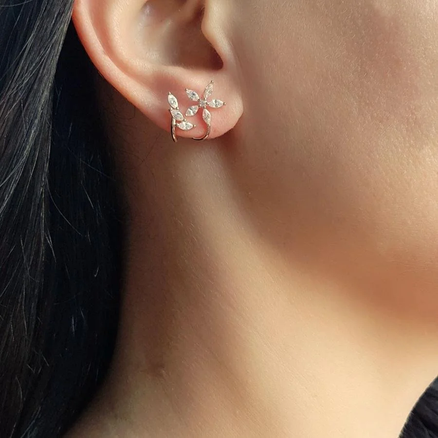 Marquise Stone Flower Silver Women's Earrings - 1